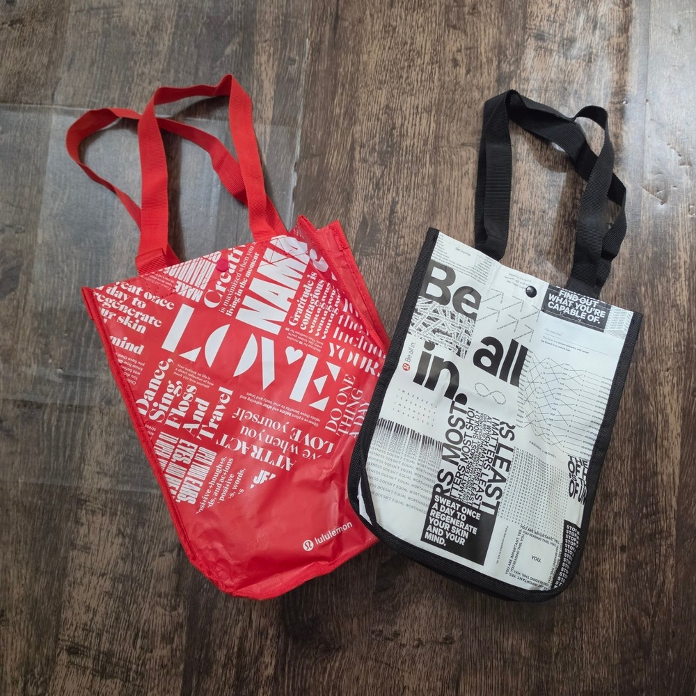 LULULEMON Tote Bags Women Small Red White Reusable Shopping Gym Set of 2